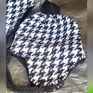 Black/White check over the ear beanie